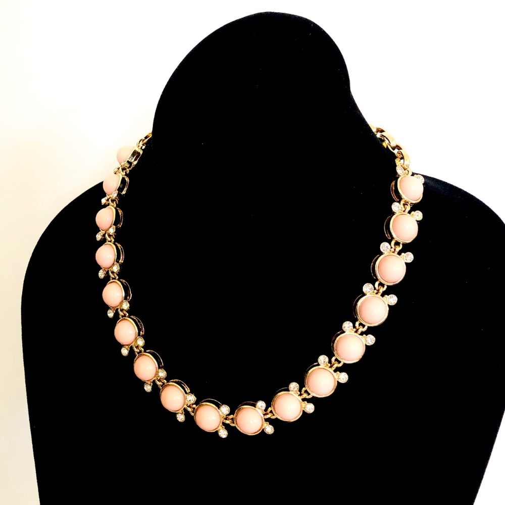 Lee by Lee Angel Pink Cabochon Crystal pave Gold Capri Crystal Necklace NWT 98